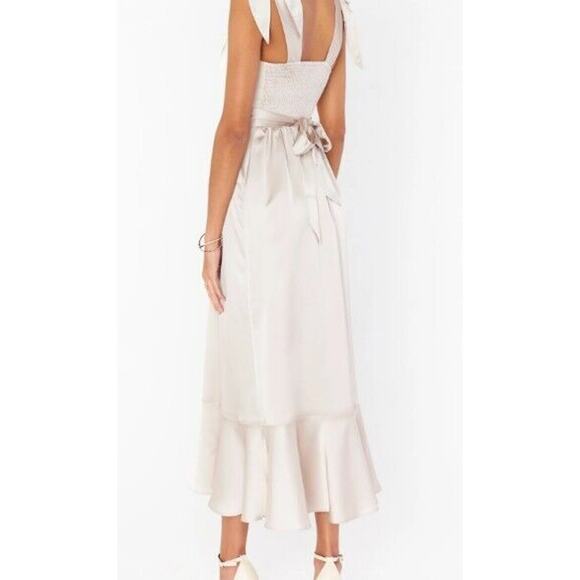 Show‎ Me Your MuMu Womens Claire Midi Dress L Ring Satin Luxe Bridesmaids NEW - Picture 2 of 11